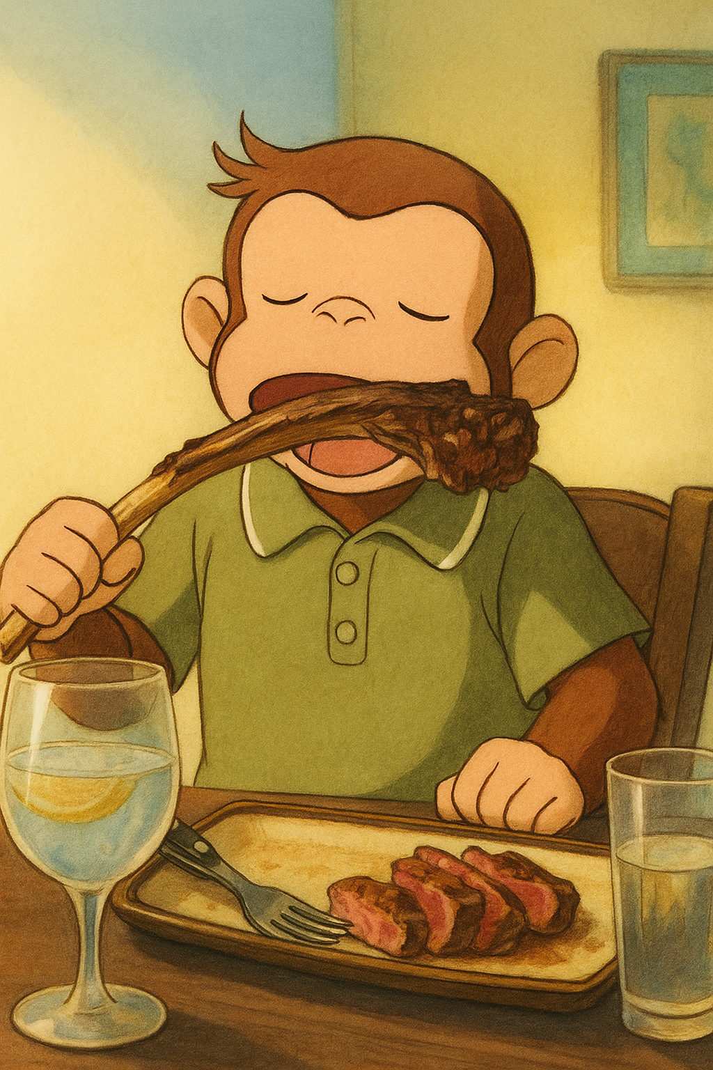 Monkey eating meat